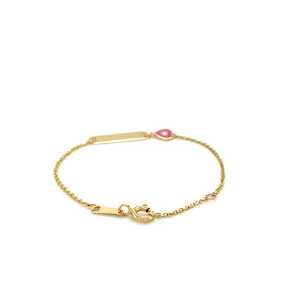 14k Yellow Gold 5 1/2 inch Childrens ID Bracelet with Enameled Heart (1.00 mm)