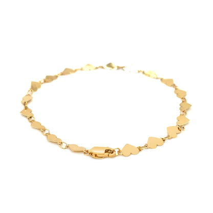 14k Yellow Gold 7 inch Mirrored Heart Chain Bracelet (5.00 mm)