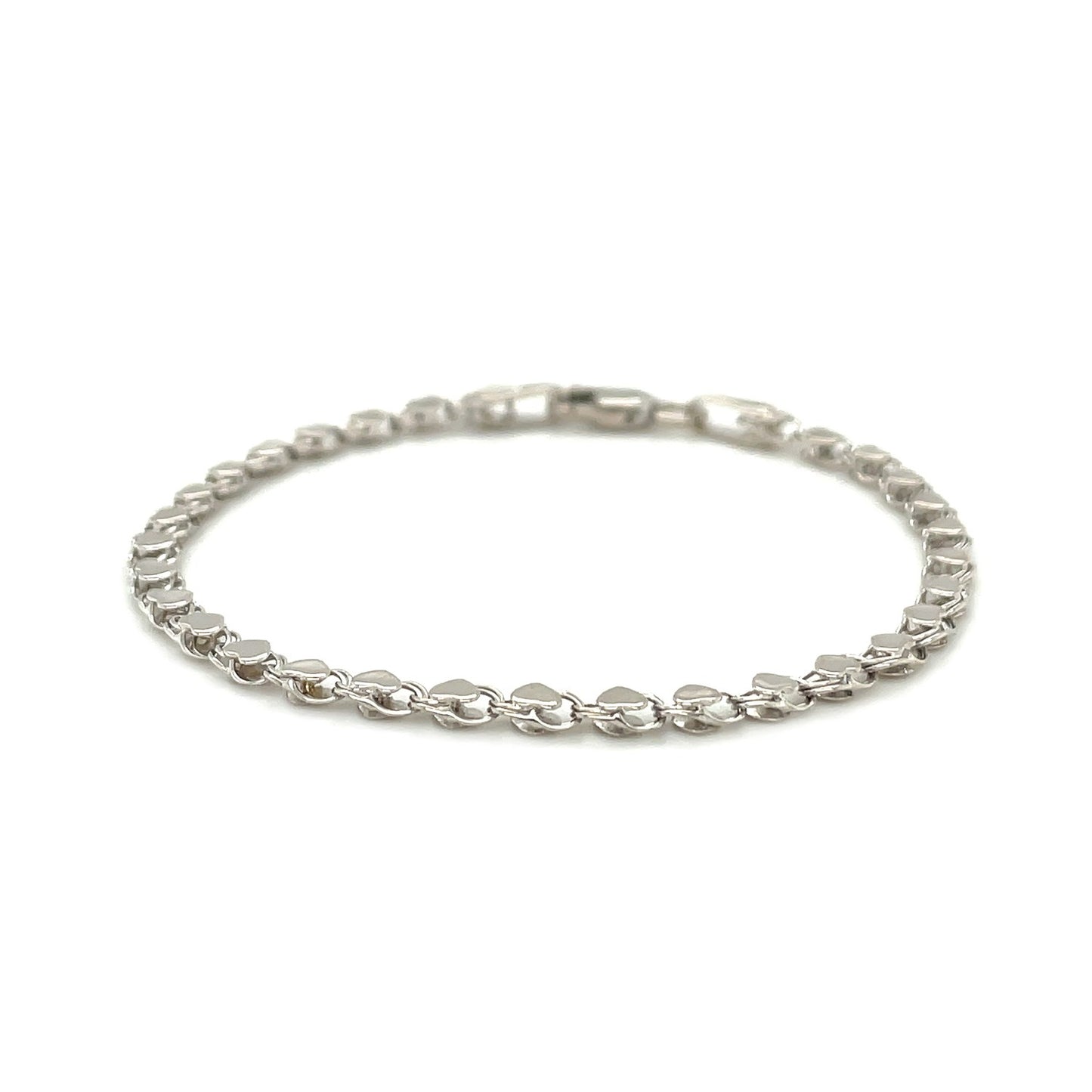 14k White Gold Heart Bracelet (3.00 mm)