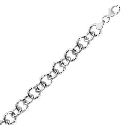 Sterling Silver Rolo Style Polished Charm Bracelet with Rhodium Plating(8.15 mm)