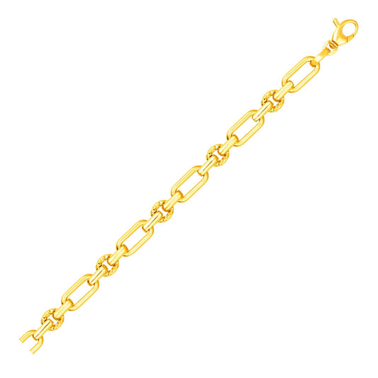 14k Yellow Gold Polished and Textured Link Bracelet (6.30 mm)