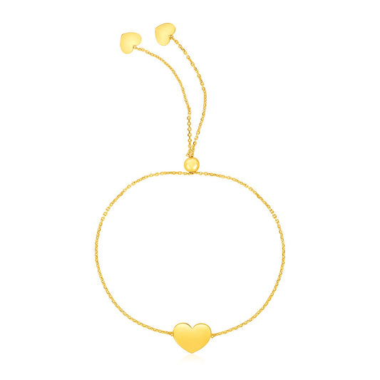 14k Yellow Gold Adjustable Heart Bracelet (0.90 mm)