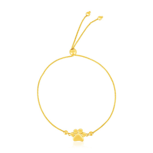 14k Yellow Gold Adjustable Paw Print Bracelet (1.10 mm)