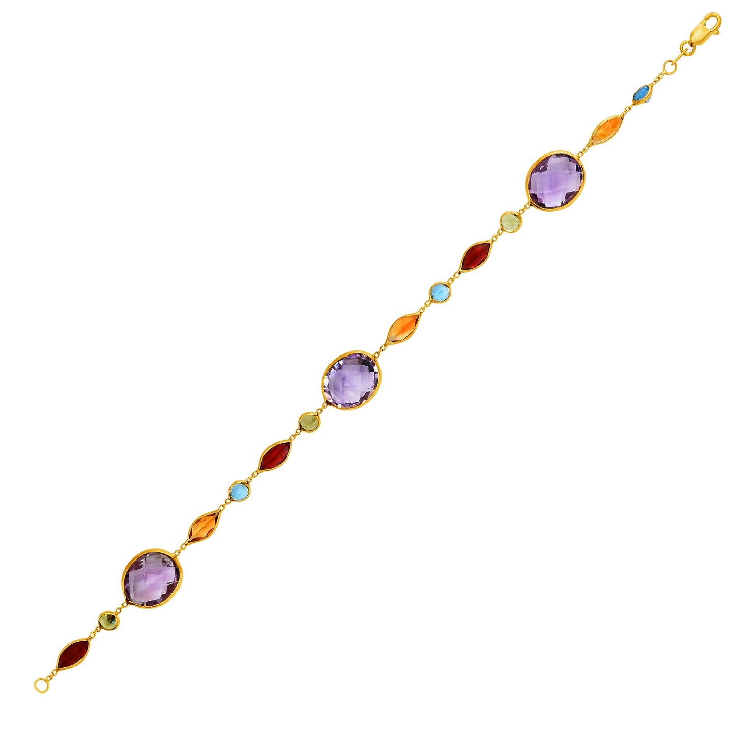 14k Yellow Gold Bracelet with Multi-Colored Stones (1.00 mm)