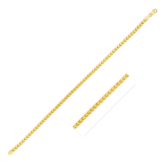 14k Yellow Gold Solid Diamond Cut Round Franco Bracelet (2.20 mm)