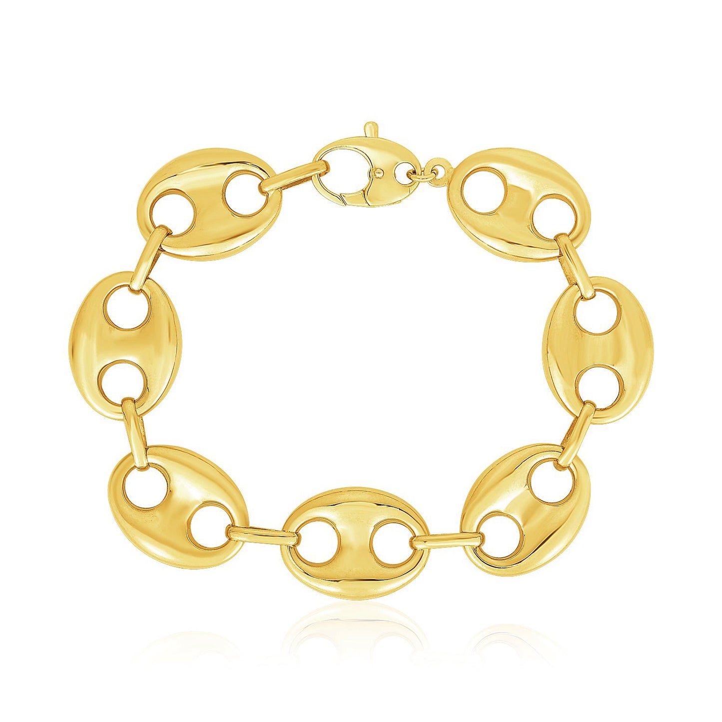 14k Yellow Gold High Polish Lite Puffed Mariner Link Bracelet  (21.00 mm)