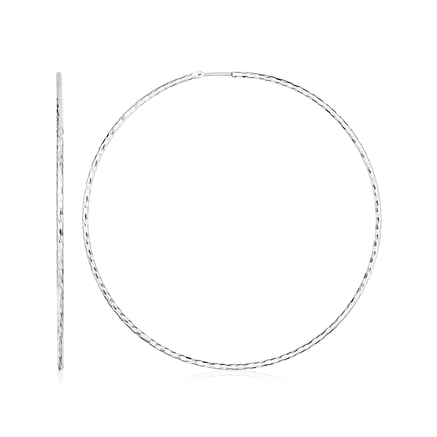 Sterling Silver Large Textured Round Hoop Earrings(1.6x60mm)