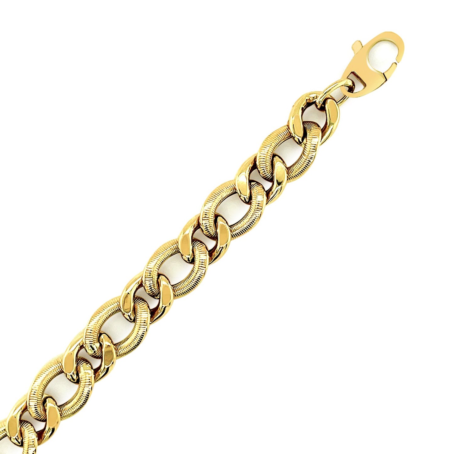 14k Yellow Gold Curb Chain Design with Diamond Cuts Bracelet (8.80 mm)