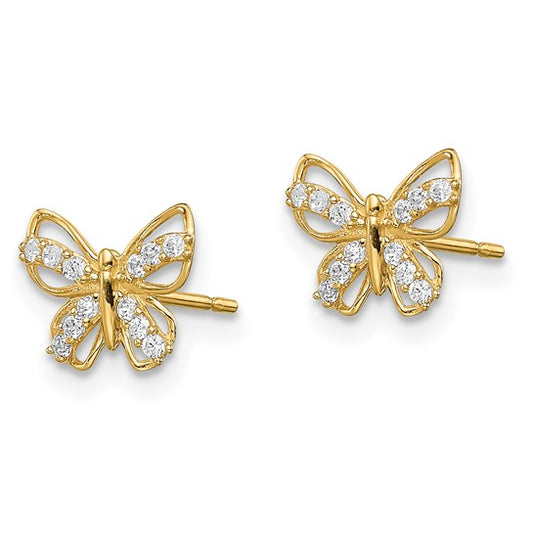 14k Children Butterfly CZ Stud Earrings