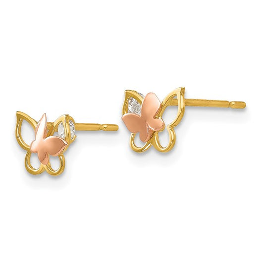 14k Yellow and Rose Gold Madi K CZ Children's Butterfly Post Earrings