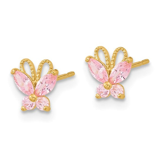 14k Pink CZ Butterfly Children Earrings