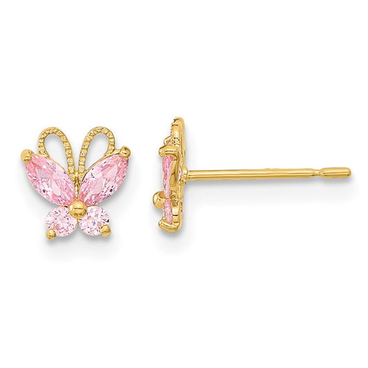 14k Pink CZ Butterfly Children Earrings
