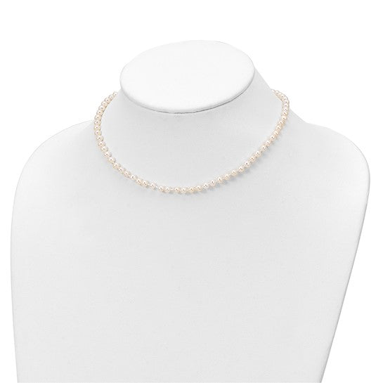 Sterling Silver Rhodium-plated Polished 4-5mm Semi-round Freshwater Cultured Pearl 14in Necklace with 1in Ext., 5in Bracelet and Earring Set