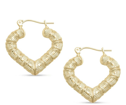 10k small heart bamboo hoops