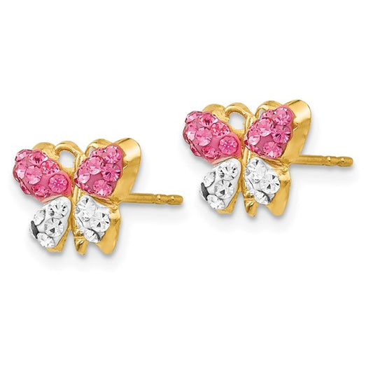 14k Pink/White Crystal Butterfly Children Earrings