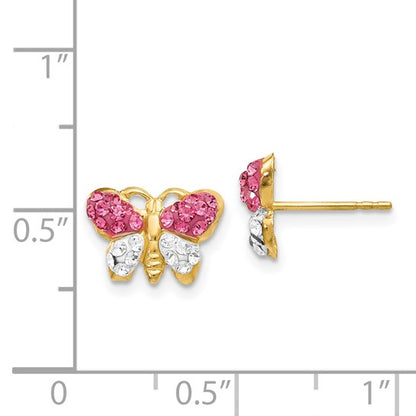 14k Pink/White Crystal Butterfly Children Earrings