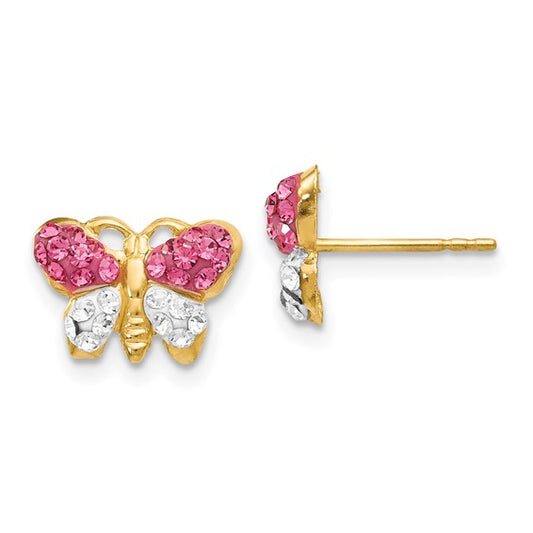 14k Pink/White Crystal Butterfly Children Earrings