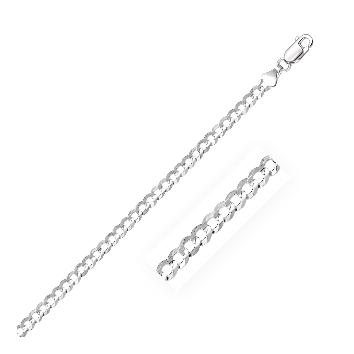 3.6mm 14k White Gold Solid Curb Bracelet