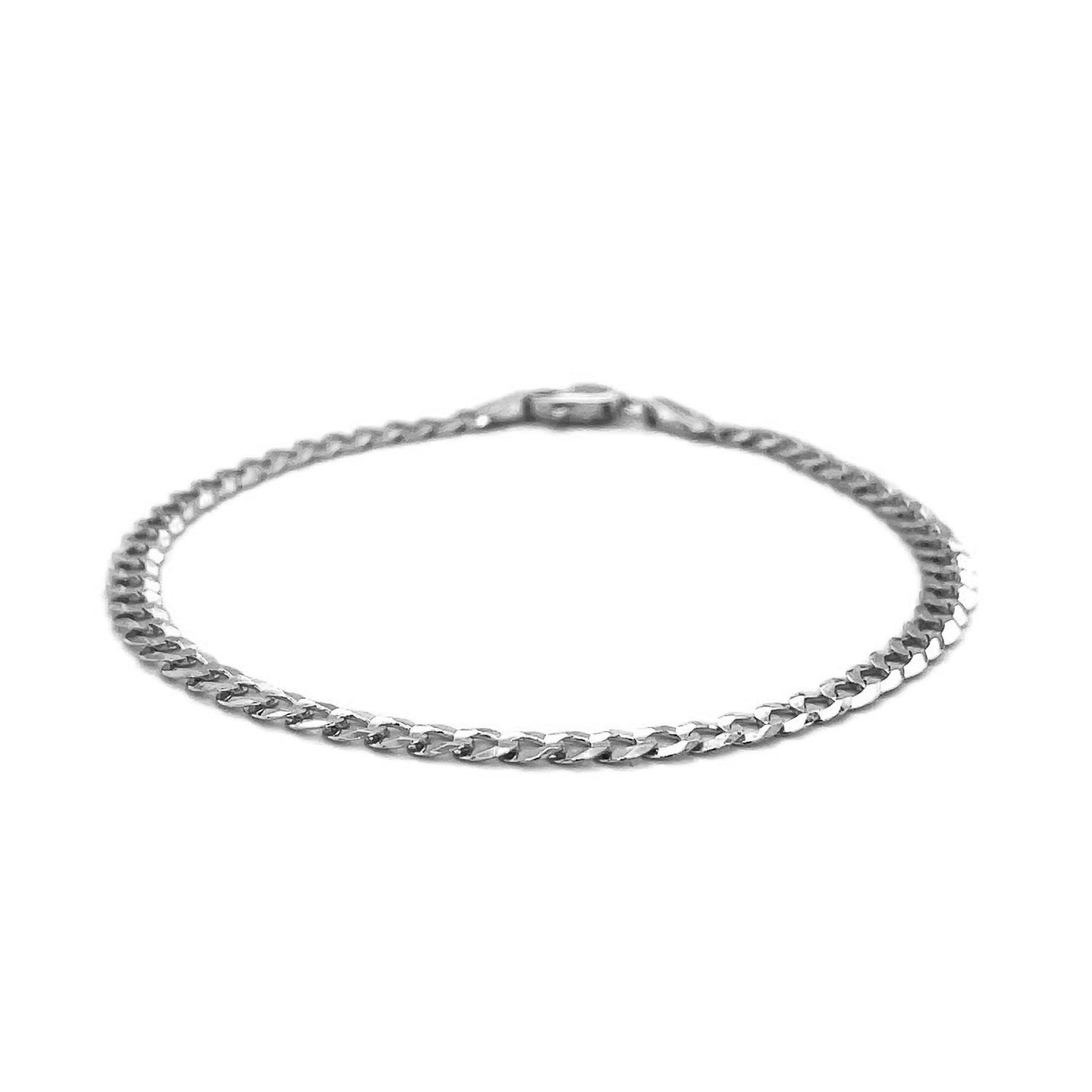 3.6mm 14k White Gold Solid Curb Bracelet