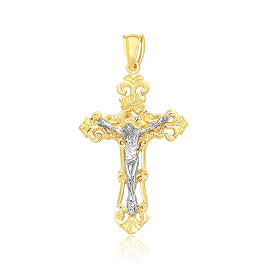 14k Two Tone Gold Cross Pendant