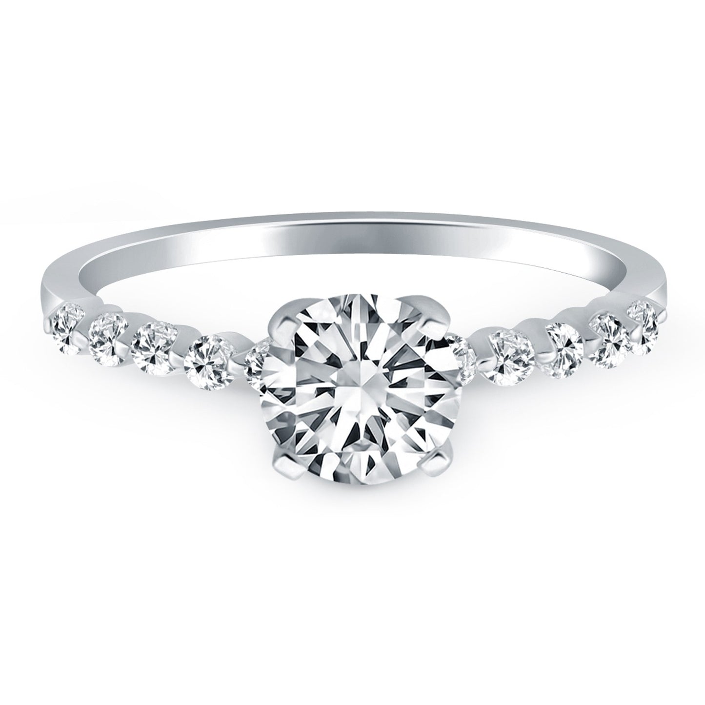 14k White Gold Diamond Engagement Ring Mounting with Shared Prong Diamonds