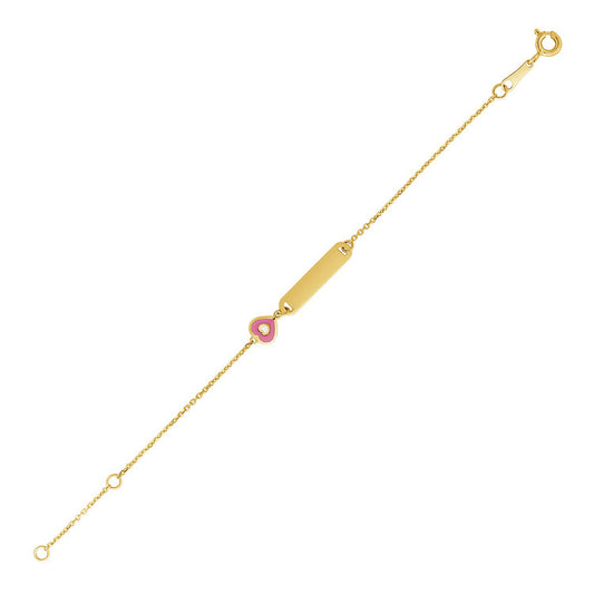 14k Yellow Gold 5 1/2 inch Childrens ID Bracelet with Enameled Heart