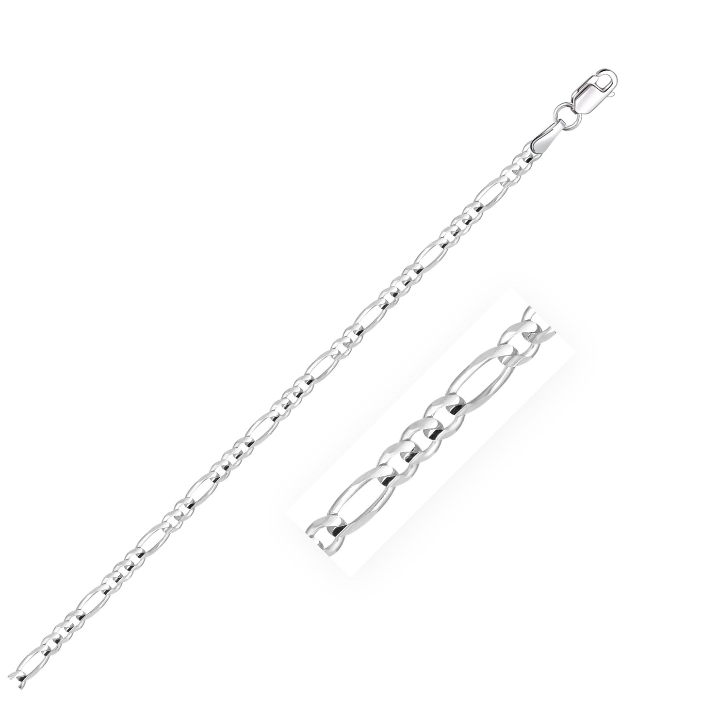 2.6mm 14k White Gold Solid Figaro Bracelet