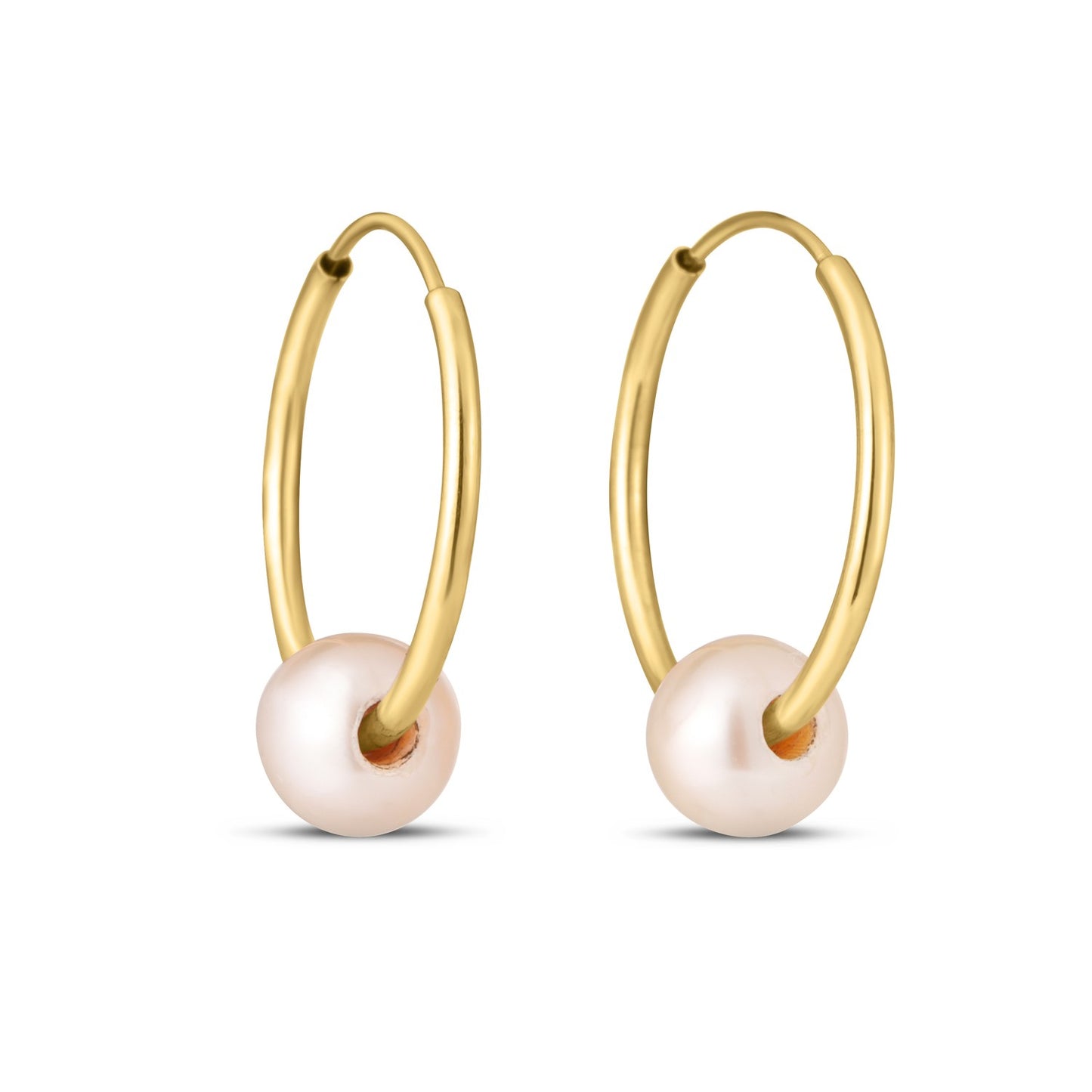 14k Yellow Gold Round Endless Pearl Earring