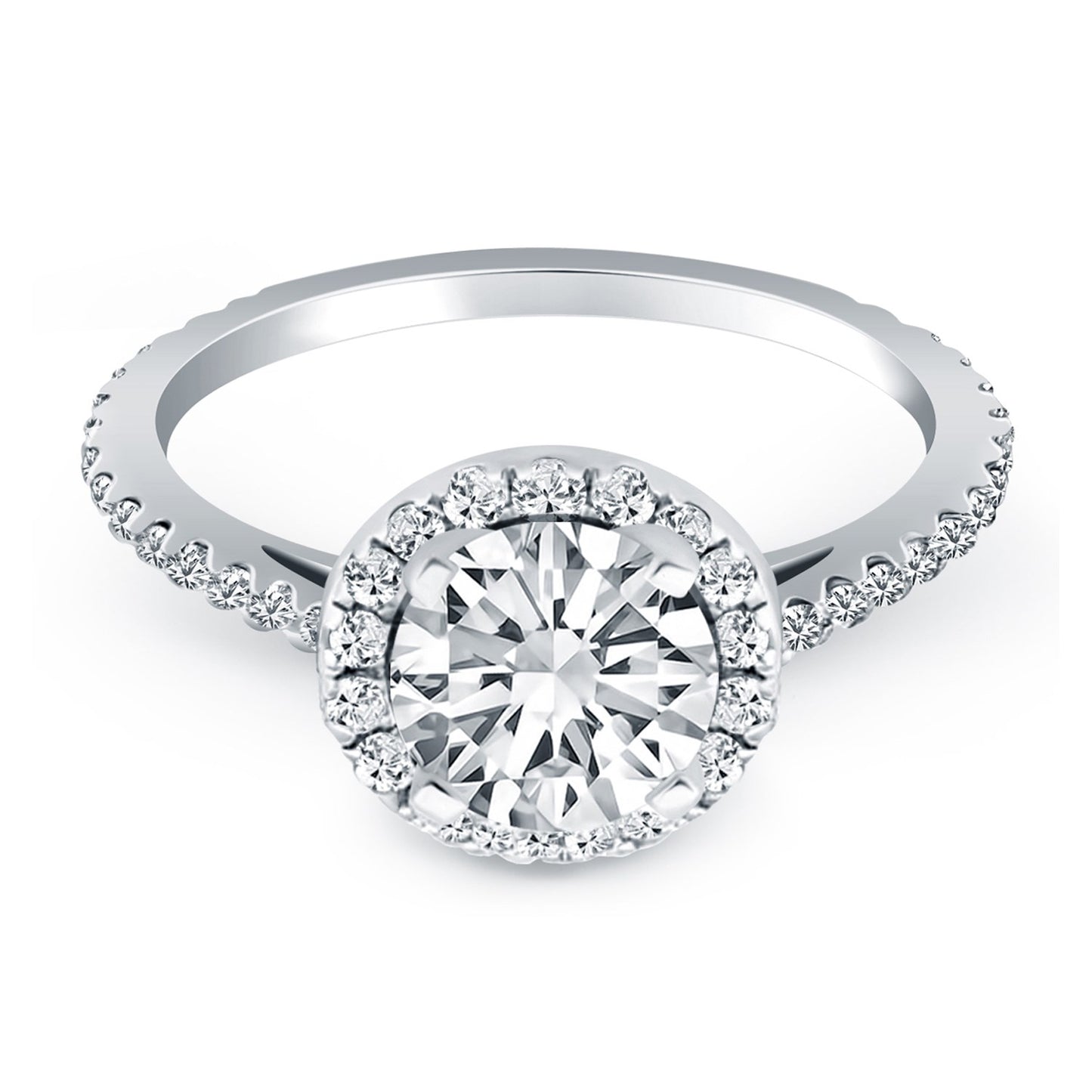 14k White Gold Diamond Halo Cathedral Engagement Mounting