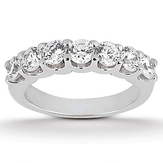 14k White Gold Diamond Scalloped Shared U Prong Setting Wedding Ring Band