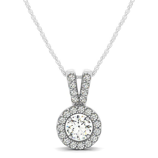 Round Pendant with Split Bail and Diamond Halo in 14k White Gold (3/4 cttw)