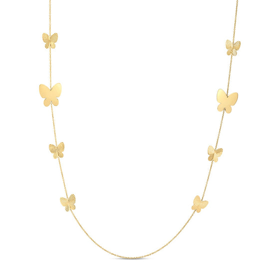 14k Yellow Gold Papillon Graduated Butterfly Necklace