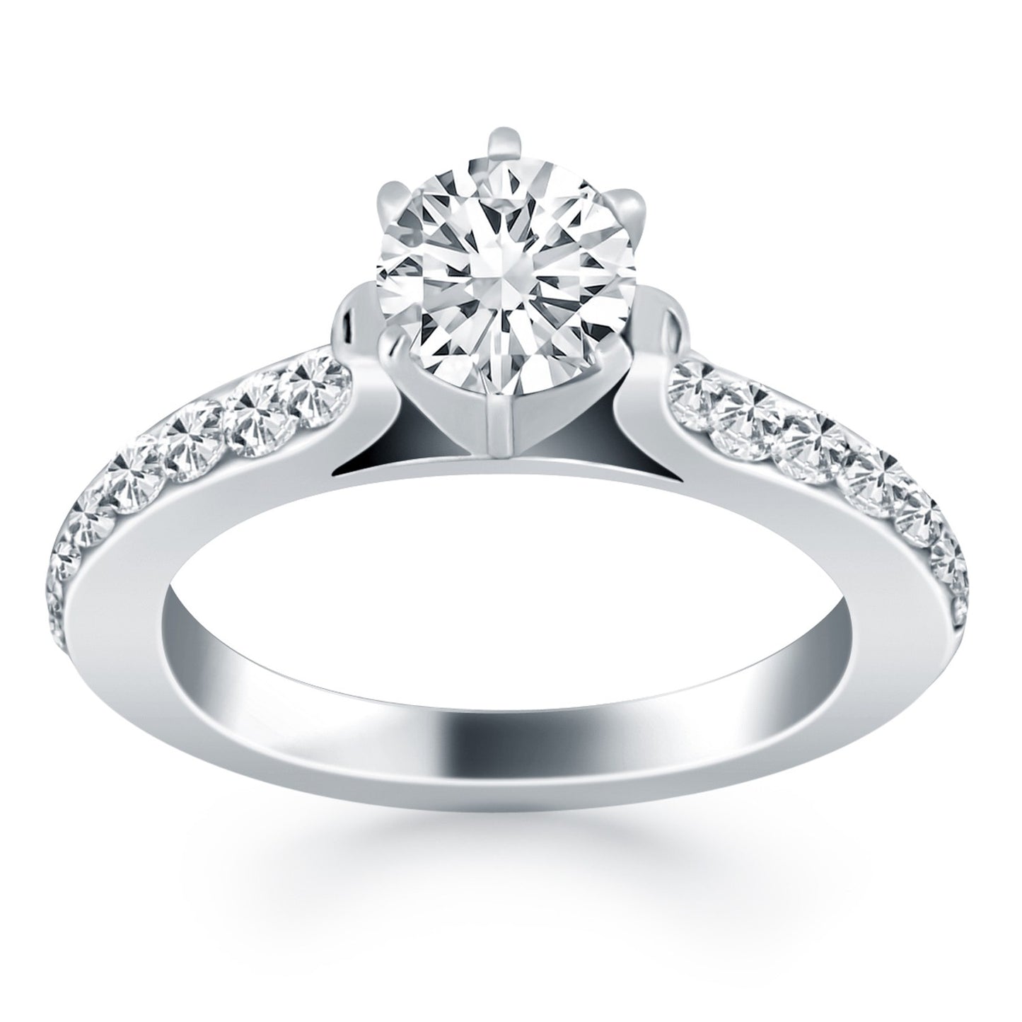 14k White Gold Curved Shank Engagement Ring with Pave Diamonds