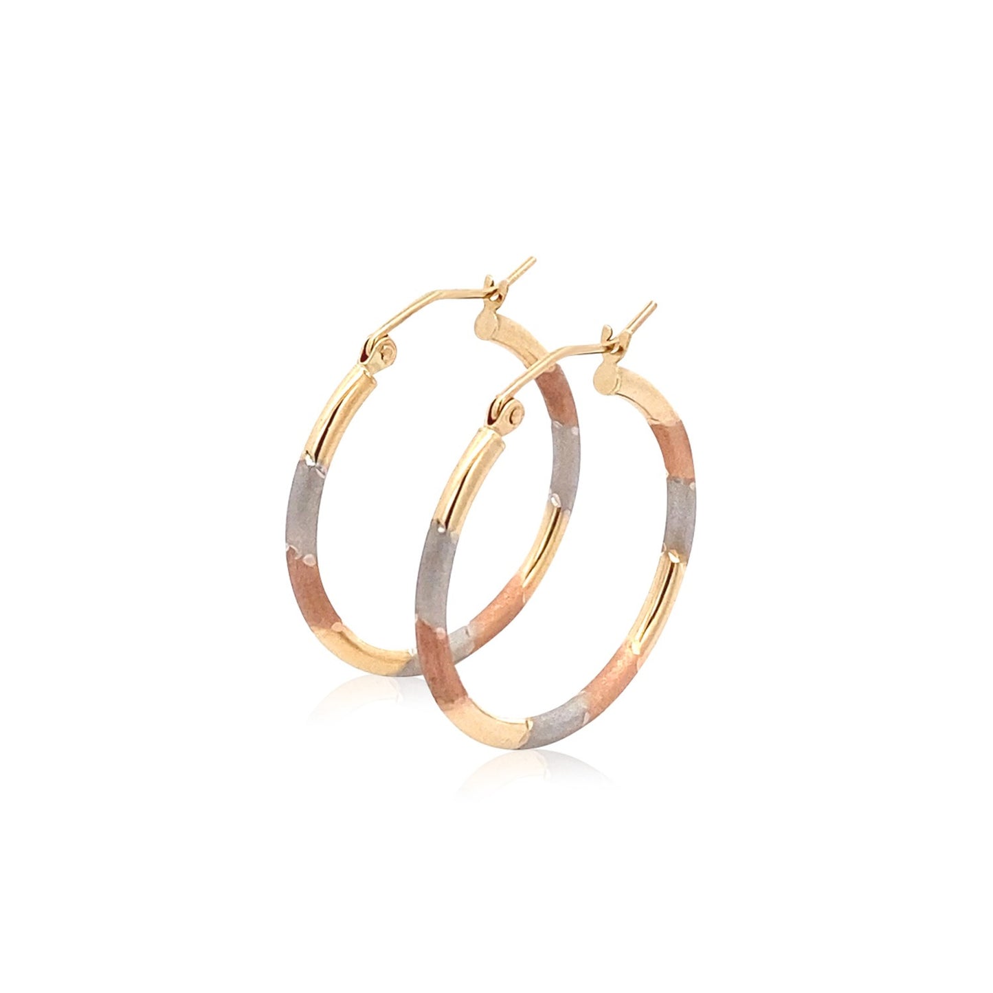 14k Tri-Color Textured Hoop Earrings (1inch Diameter)