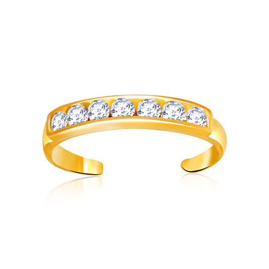 14k Yellow Gold Pave Set Cubic Zirconia Toe Ring