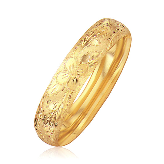 Classic Floral Carved Bangle in 14k Yellow Gold (13.5mm)