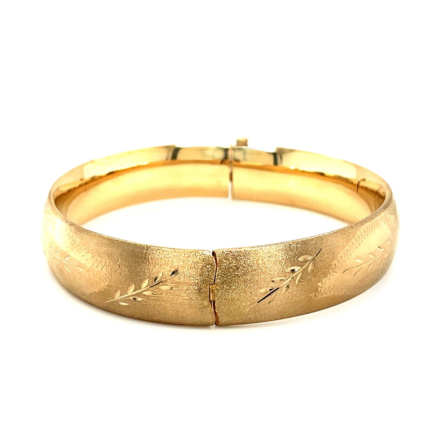 Classic Floral Carved Bangle in 14k Yellow Gold (13.5mm)