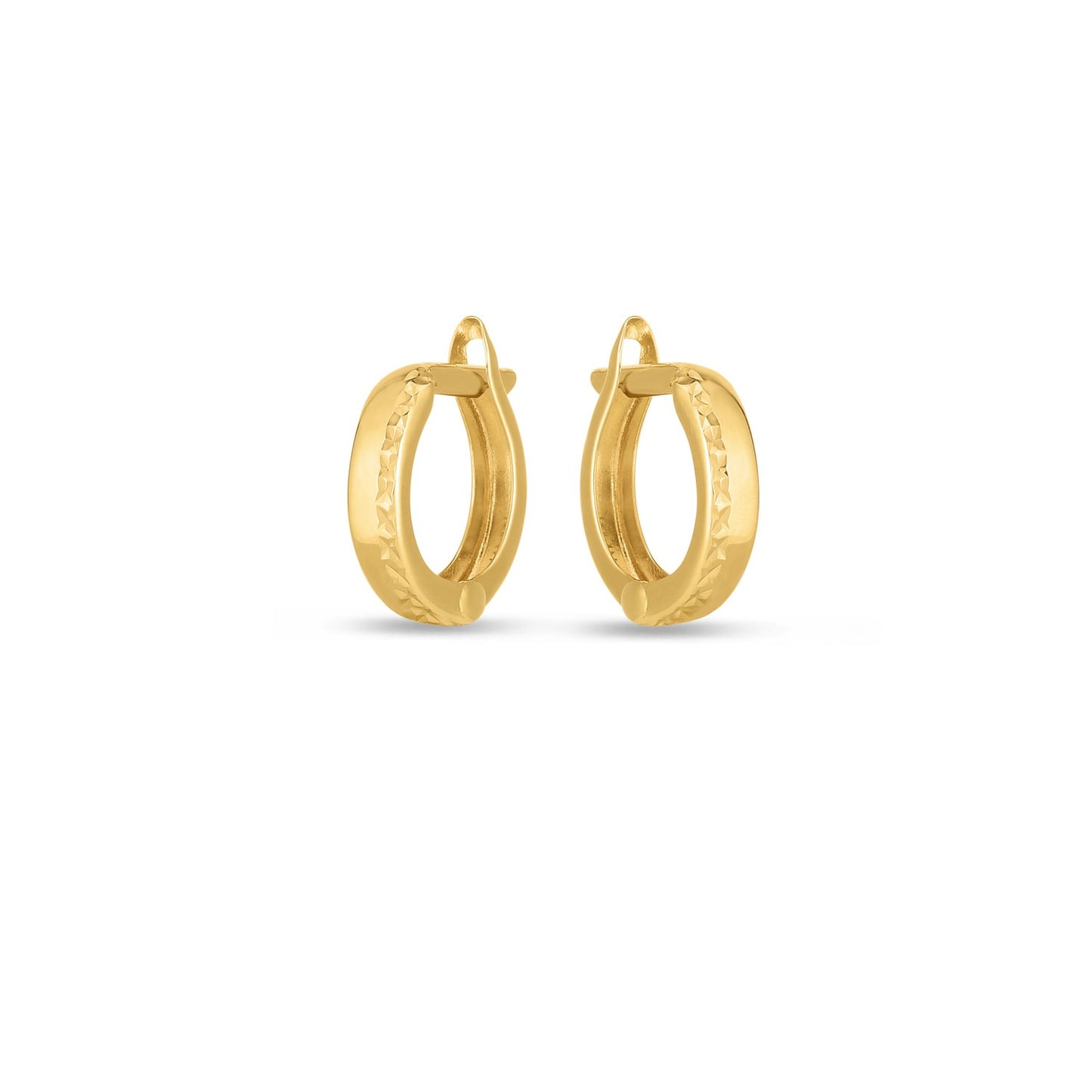 14k Yellow Gold Textured Huggie Hoops