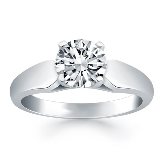 14k White Gold Tapered Cathedral Solitaire Engagement Ring Mounting