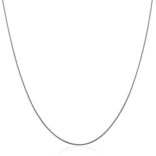 Sterling Silver Round Omega Style Chain Necklace with Rhodium Plating (1.25mm)