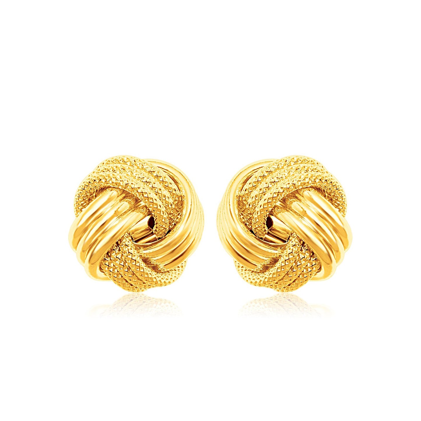 14k Yellow Gold Love Knot with Ridge Texture Earrings