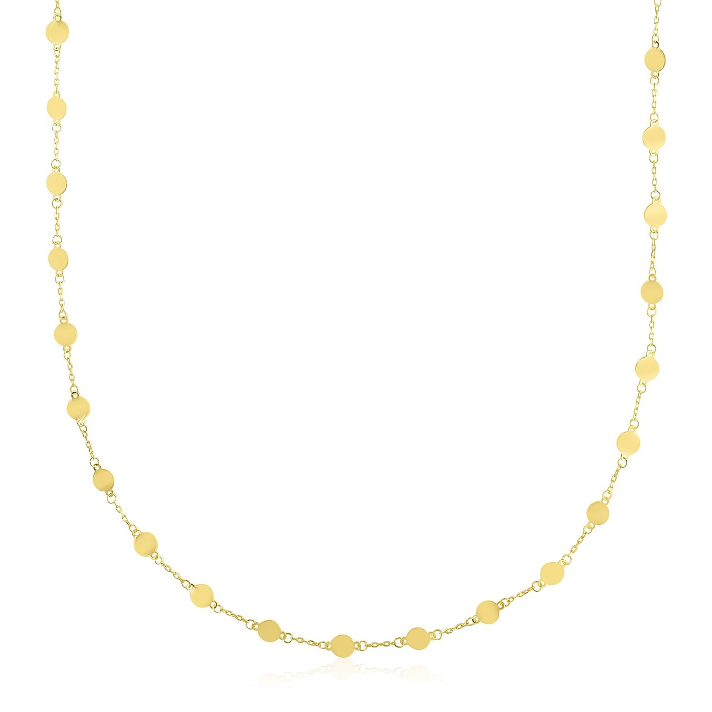 14k Yellow Gold High Polish Round Mirror Chain Station Necklace