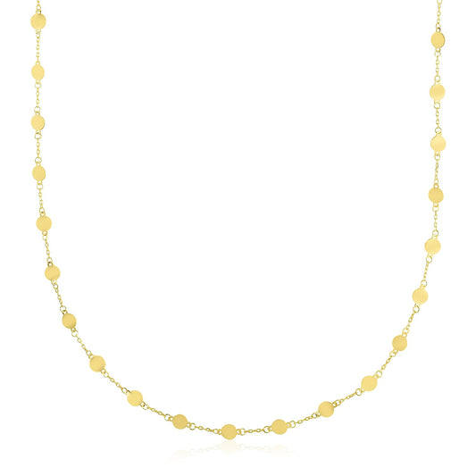 14k Yellow Gold High Polish Round Mirror Chain Station Necklace