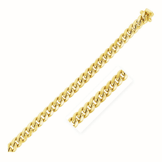 7.25mm 10k Yellow Gold Semi Solid Miami Cuban Chain