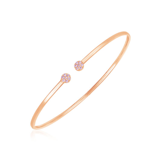 14k Rose Gold High Polish Diamond Cluster Bangle (2mm)