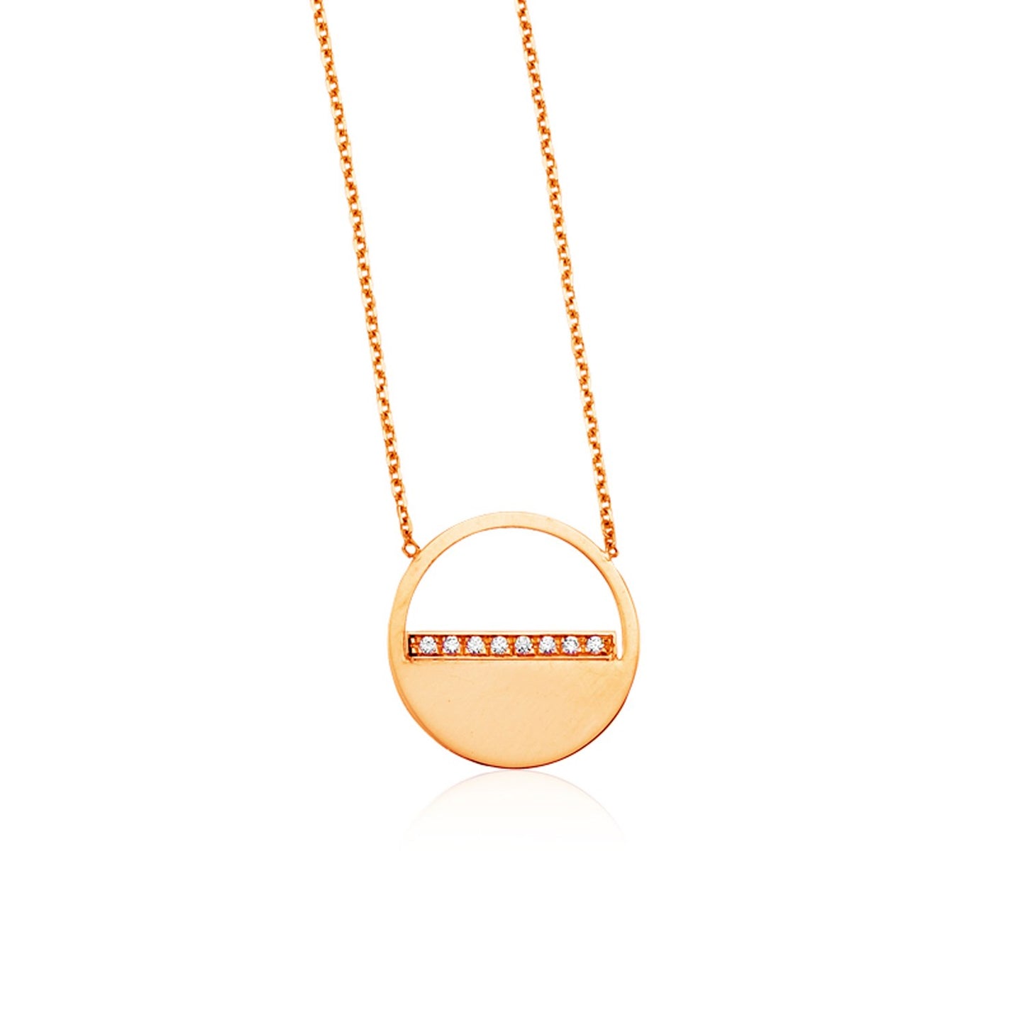 14k Rose Gold Circle Necklace with Diamonds