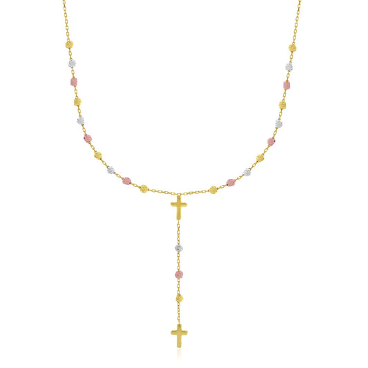 14k Tri-Color Gold Rosary Chain Necklace