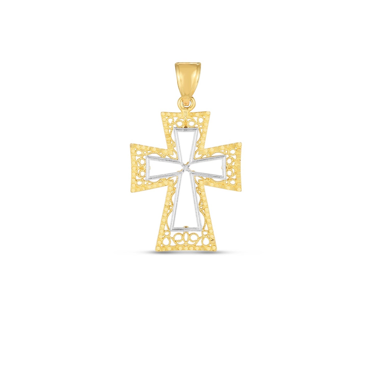 14k Two Tone Gold High Polish Diamond Cut Cross Pendant