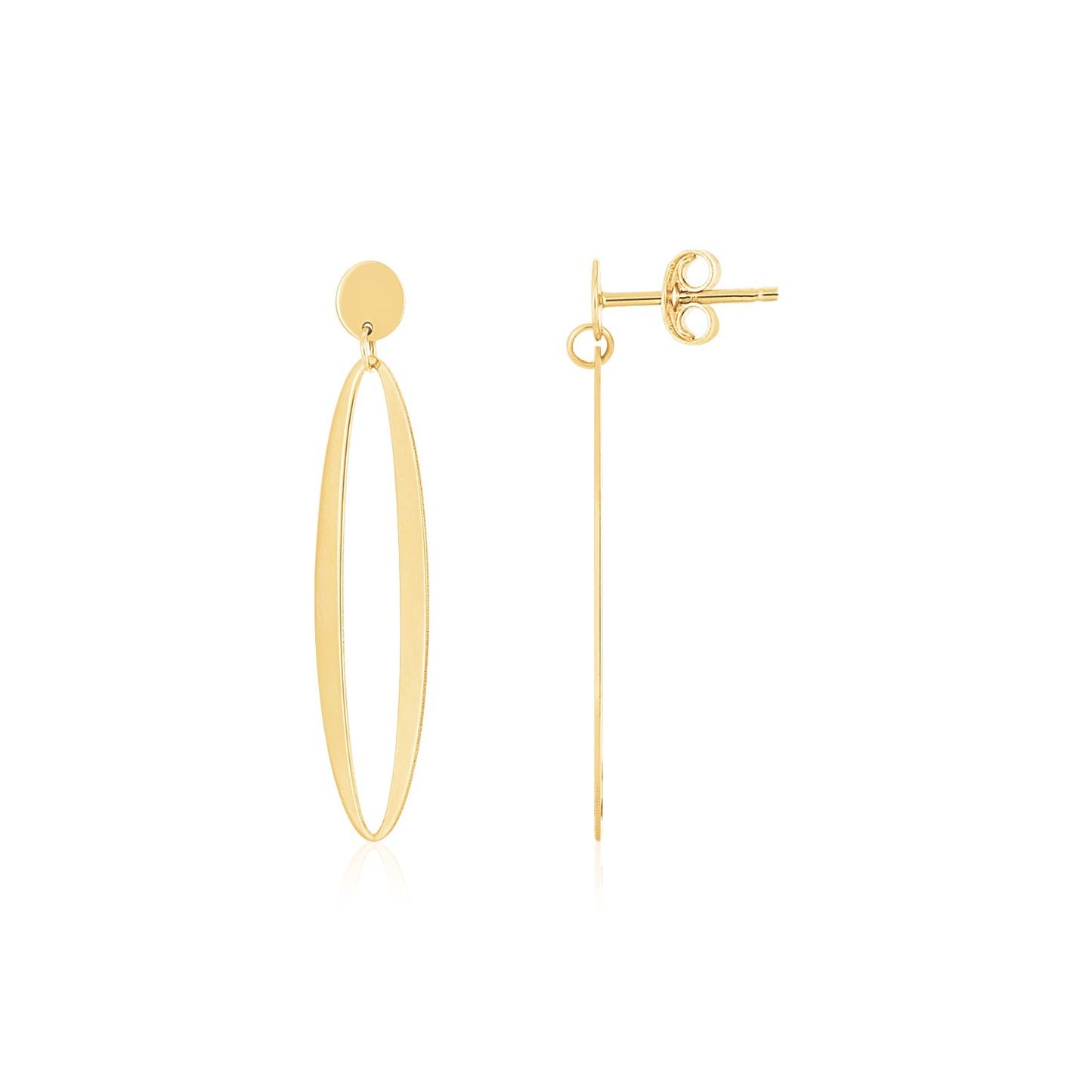 14K Yellow Gold Single Oval Fancy Drop Earrings