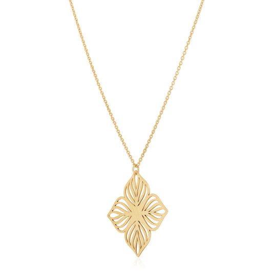 14k Yellow Gold High Polish Flower Cutout Necklace